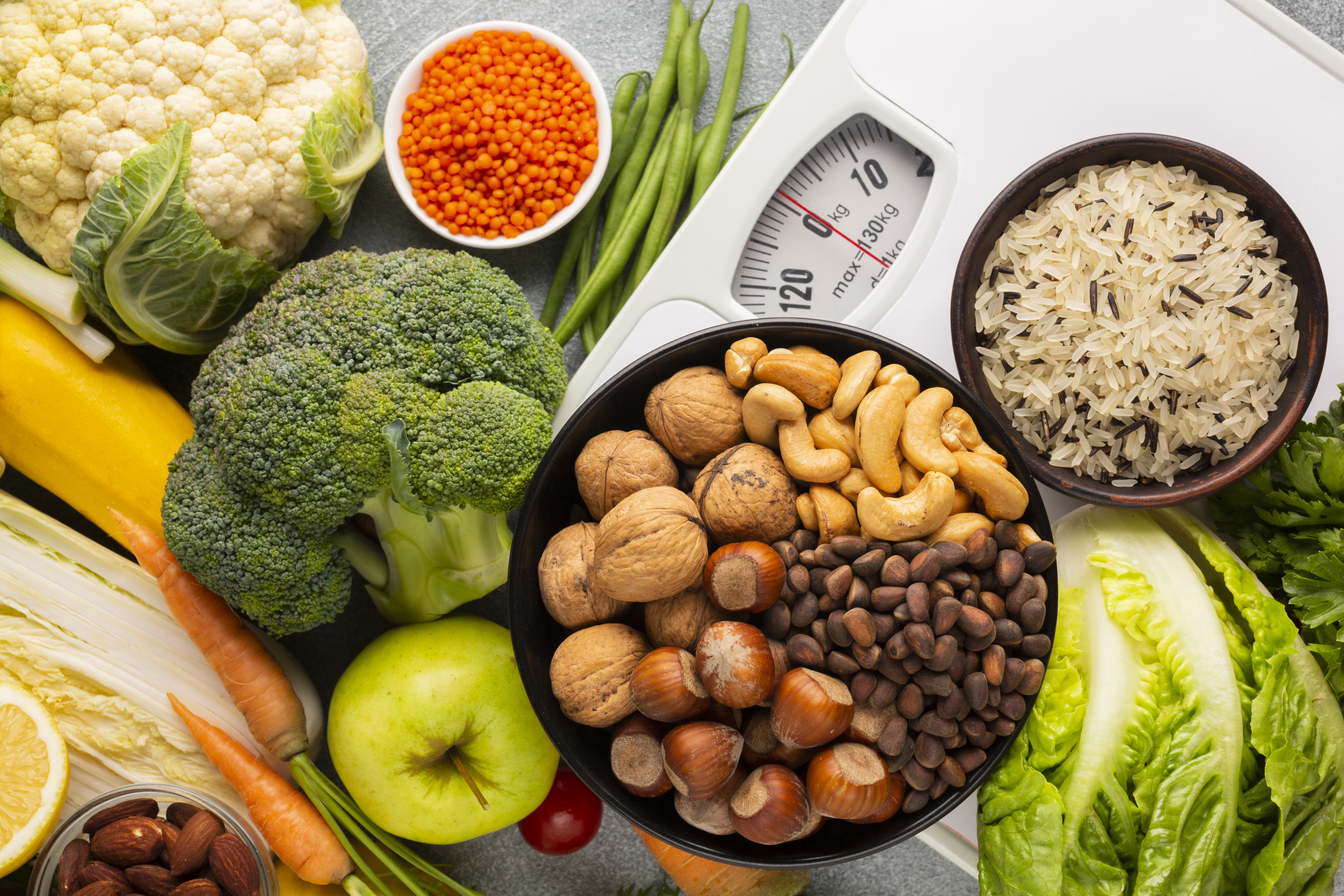 Fresh nuts and vegetables